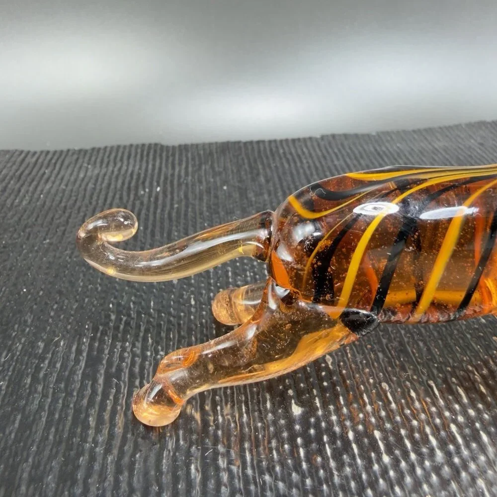 Vintage‎ Czech Republic Hand Made Art Glass Figurine Tiger Lion Hand Blown Glass